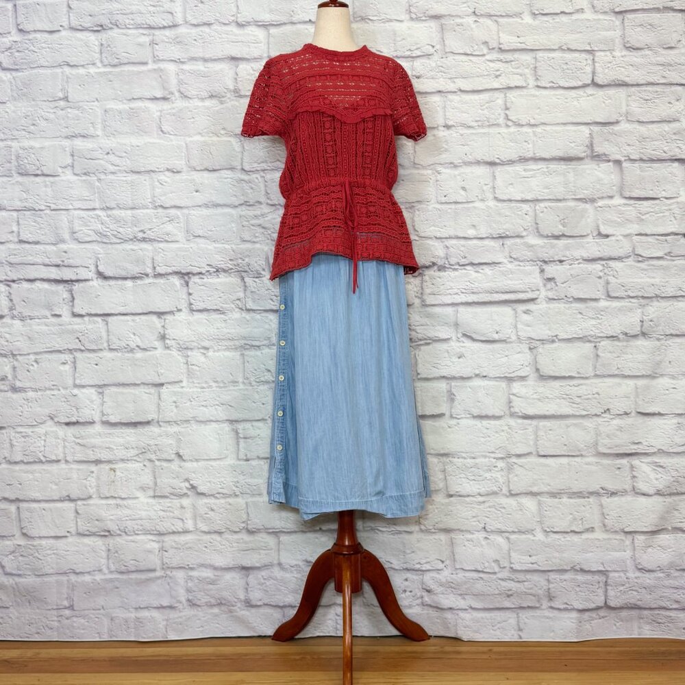 Carolina K Berenice Coral Red Cotton Crochet Peplum Top - Picture 5 of 9